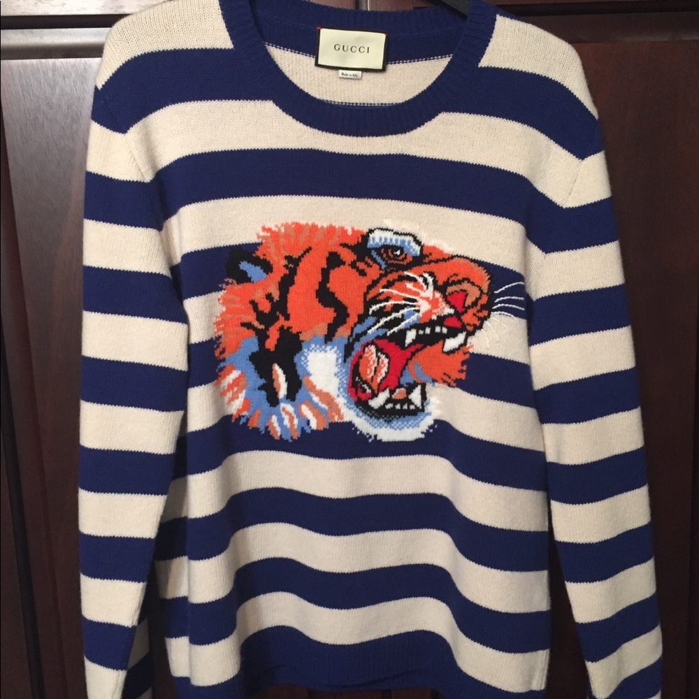 Gucci striped wool sweater with tiger head